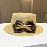 RETRO VACATION TRAVEL SUNSHADE BOW STRAW HAT_CWAH1215