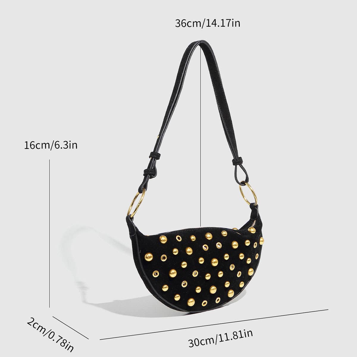 Studded Polka Dot Punk Shoulder Bag For Women_Cuab00617