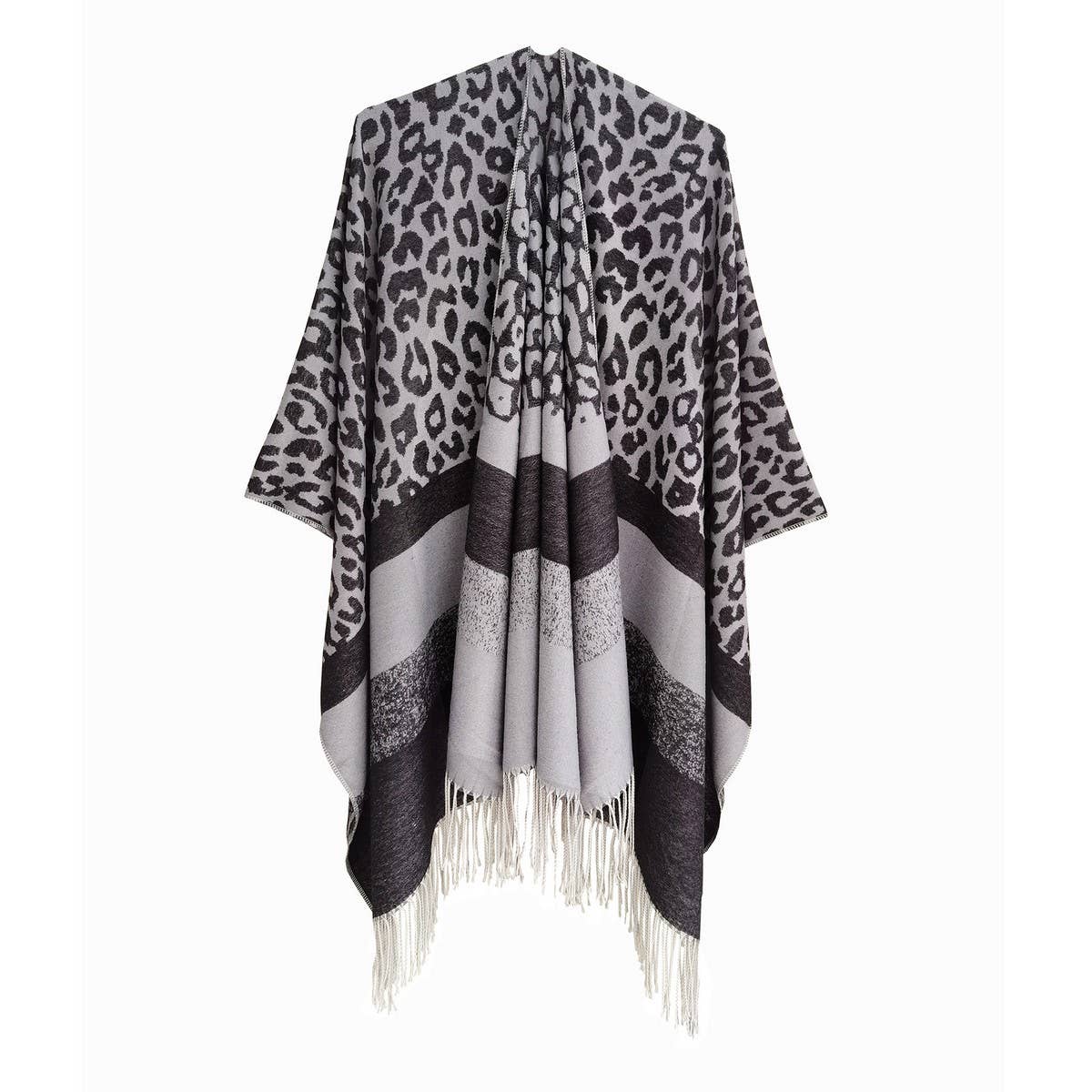 LEOPARD PRINT STRIPED TASSEL WARM SPLIT SHAWL_CWASC0310