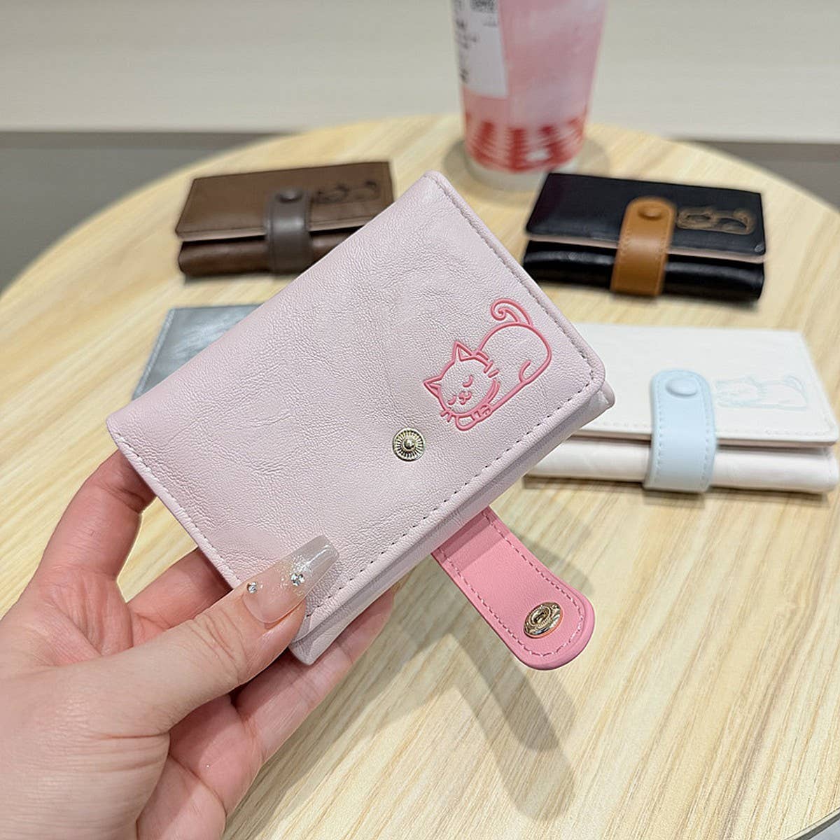 Cute Cat Embossed Mini Trifold Wallet With Snap_Cwab06228