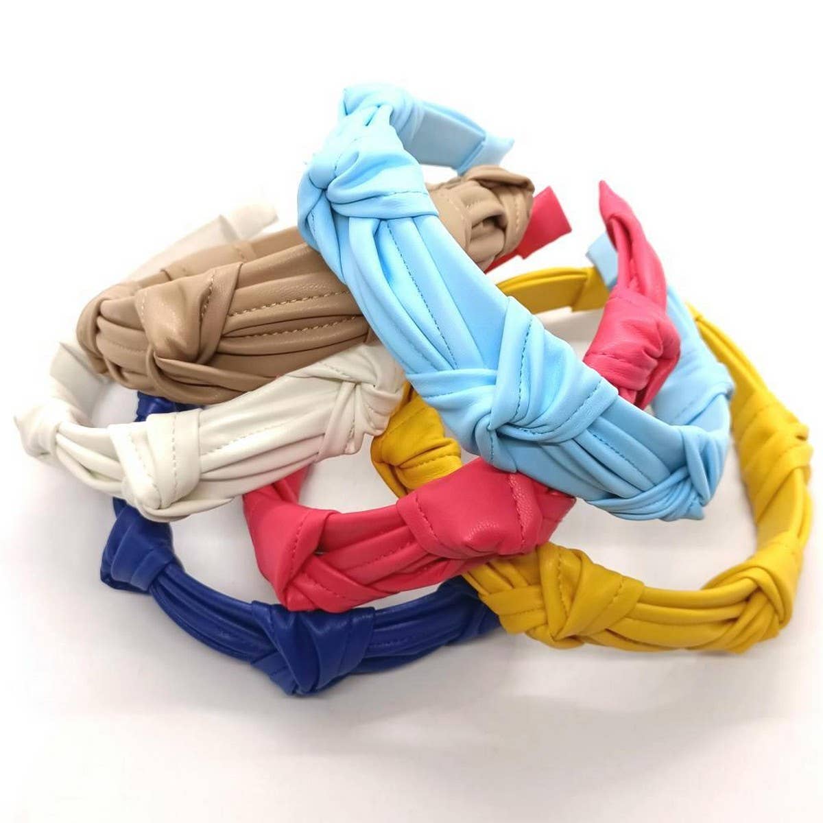 PASTEL MORANDI PU LEATHER KNOT HEADBAND_CWAHA6342