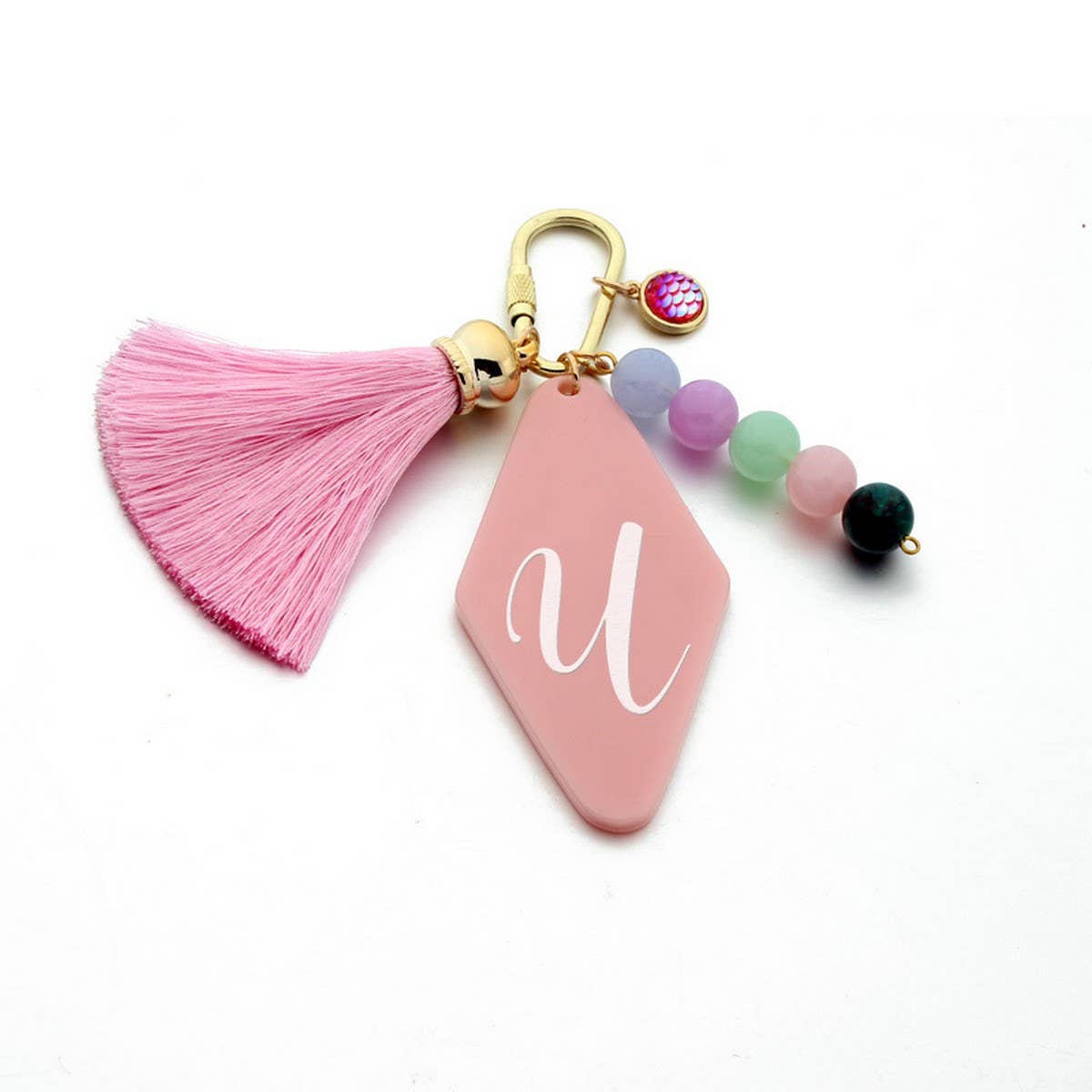 LETTER ACRYLIC KEYCHAIN WITH GEOMETRIC CHARM_CWMM7023