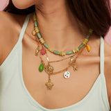 OCEAN STYLE STEEL NECKLACE WITH TURTLE SEAHORSE_CWMM8849