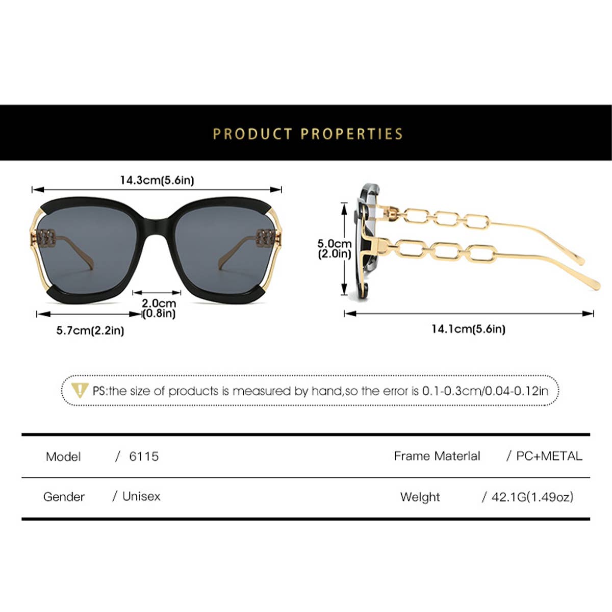 BIG FRAME CHAIN FASHION METAL SUNGLASSES_UV400_CWASG0276