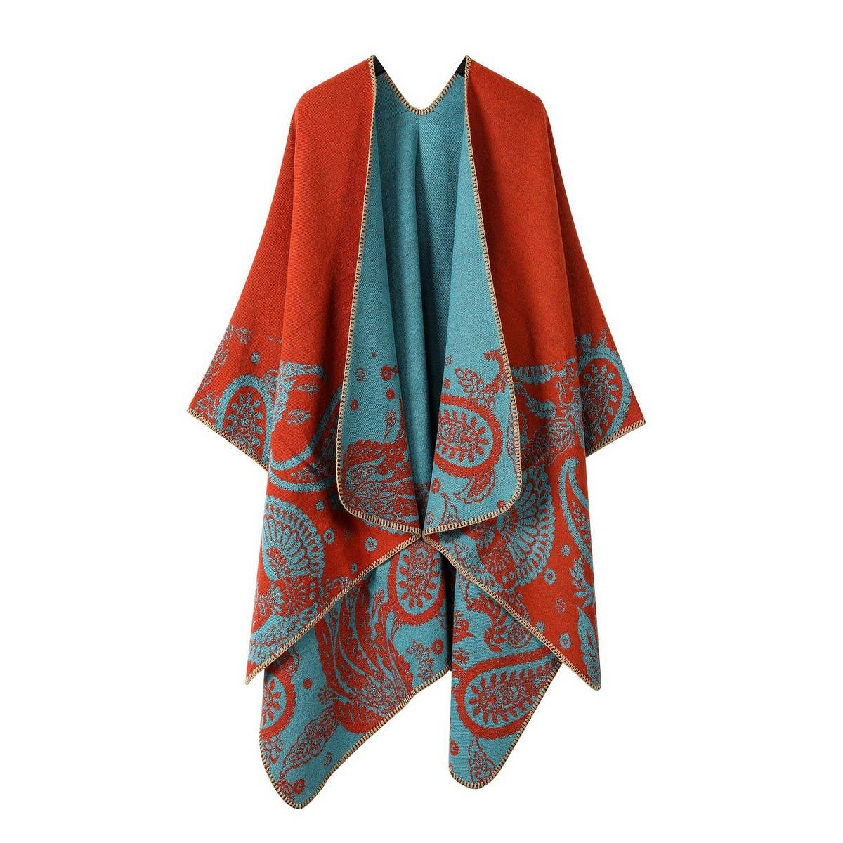 CASHEW FLOWER SHAWL SLIT CAPE DOUBLE SIDED SCARF_CWASC2222