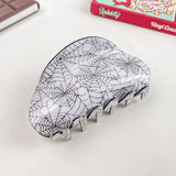 HALF CIRCLE PUMPKIN SPIDER WEB SKULL HAIR CLIP_CWAHA1442