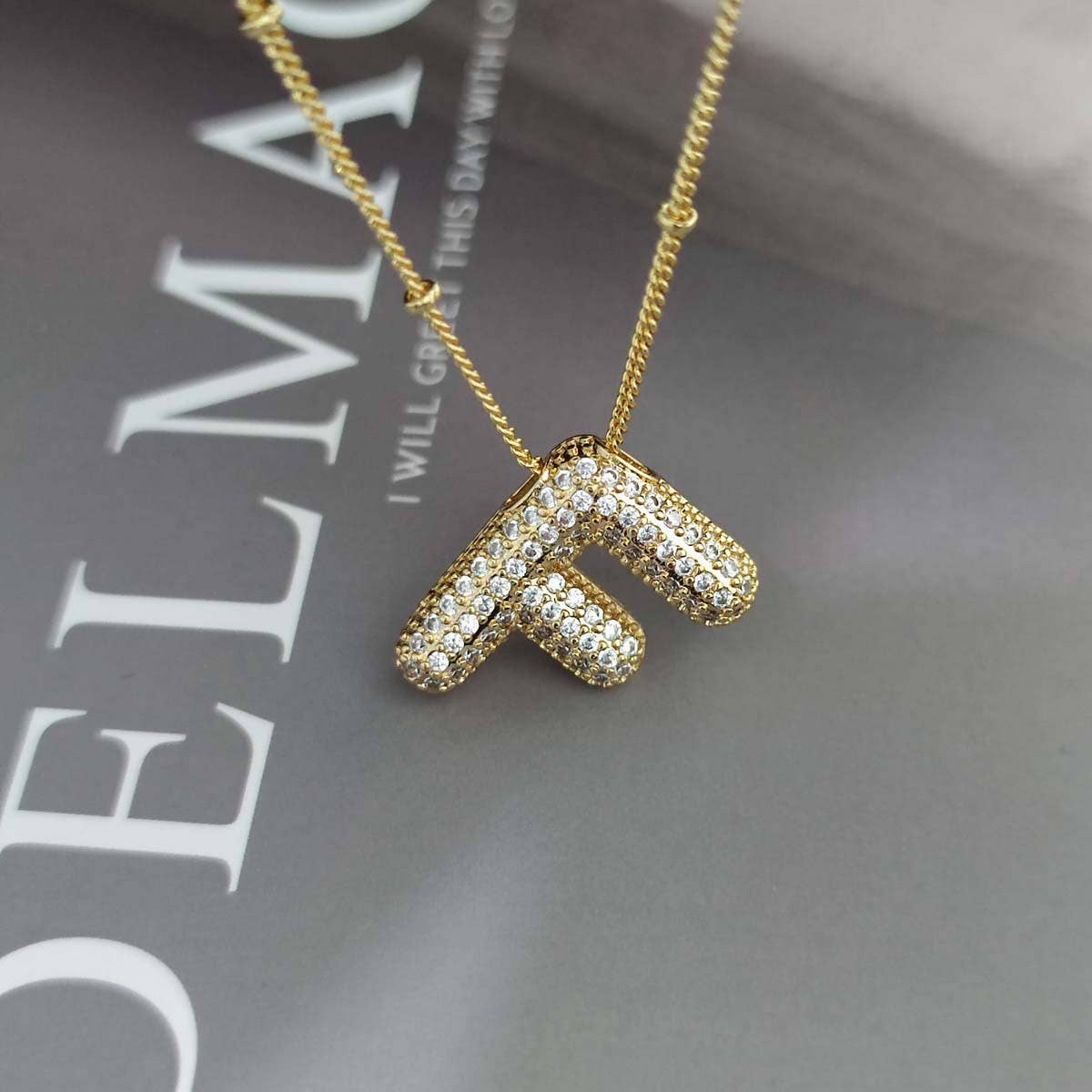 COPPER ZIRCONIA 26 LETTERS PENDANT NECKLACE_CWMM5869