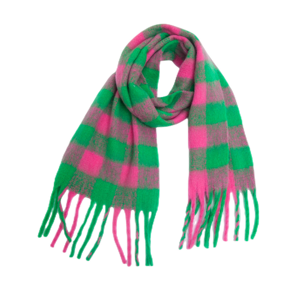 PLAID PATTERN FRINGE TRIM WINTER SCARF_CWASC2691