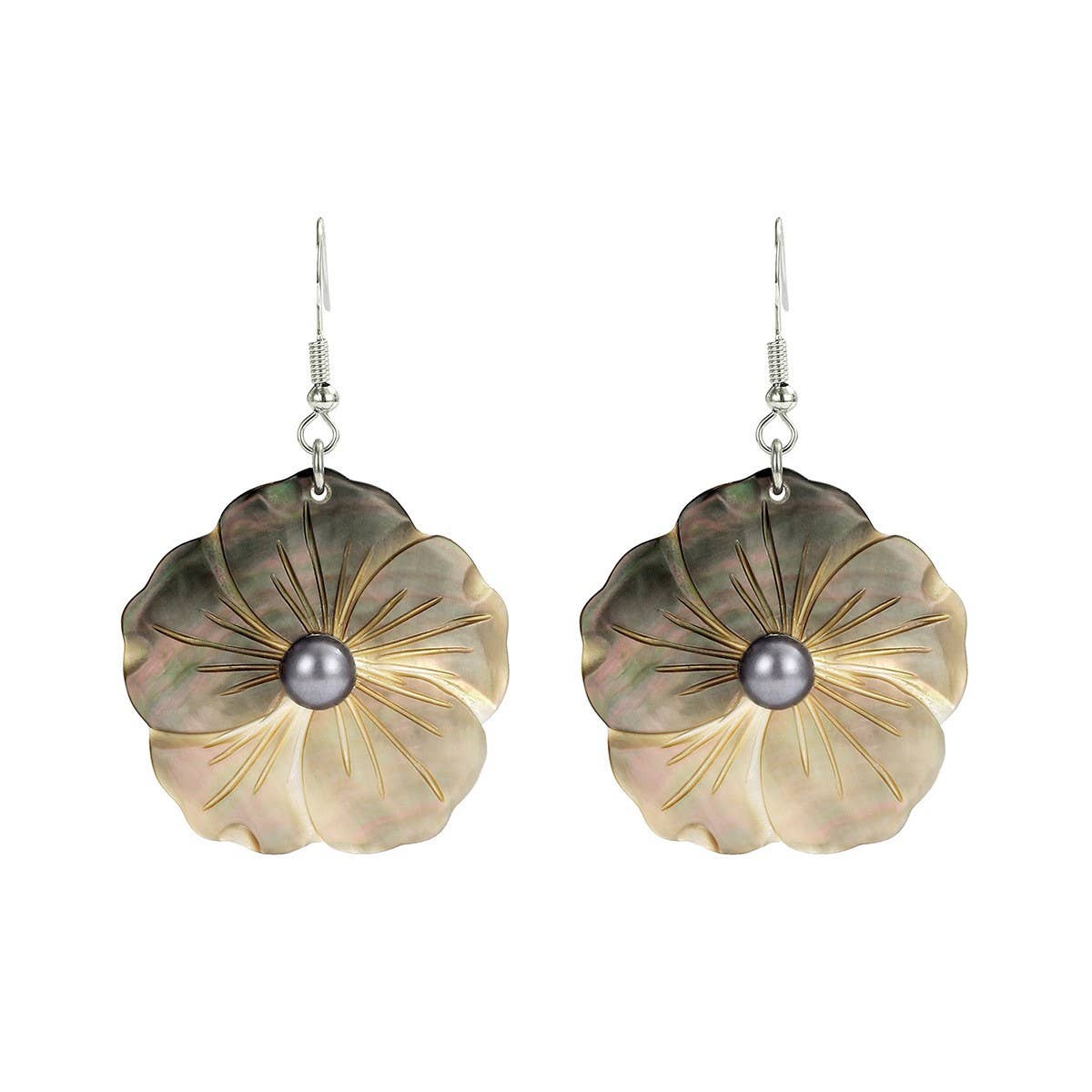 NATURAL BLACK SHELL TEMPERAMENT PETAL EARRINGS_CWMM4359