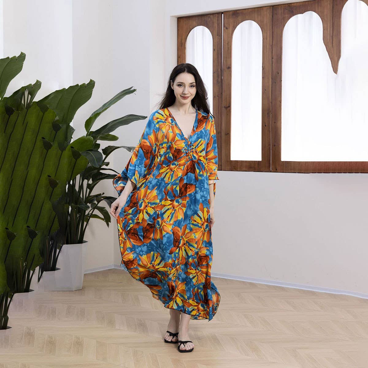 PLUS SIZE COTTON WOVEN BEACH COVER UP RESORT DRESS_CWMM6141