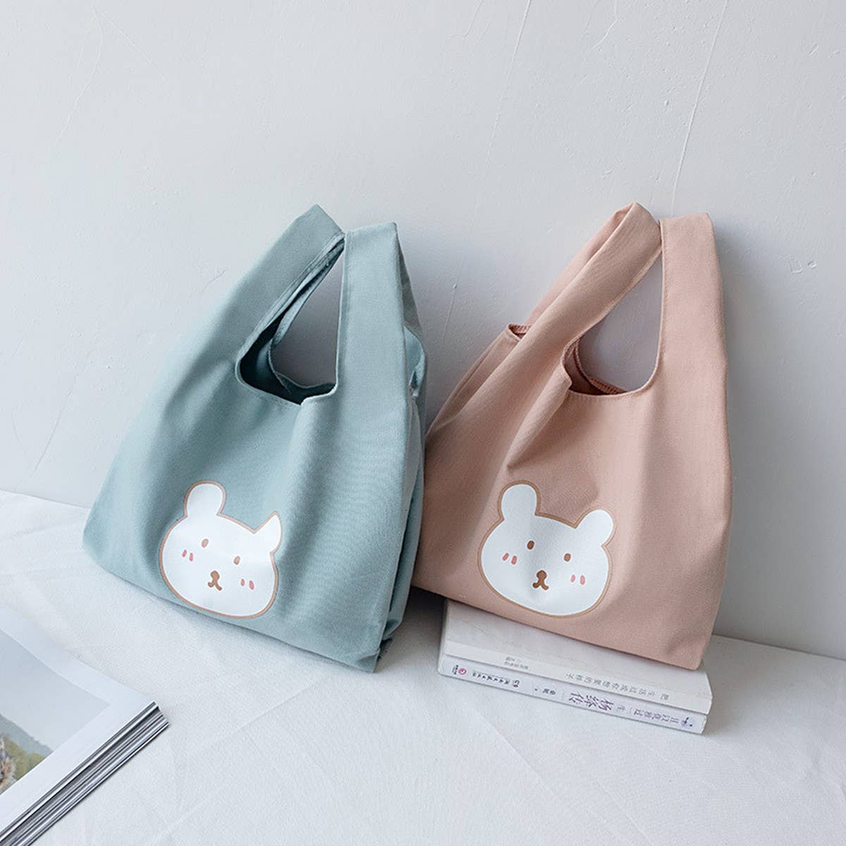 CUTE BEAR CANVAS LUNCH TOTE FOR STUDENTS_CWAB5600