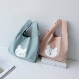 CUTE BEAR CANVAS LUNCH TOTE FOR STUDENTS_CWAB5600