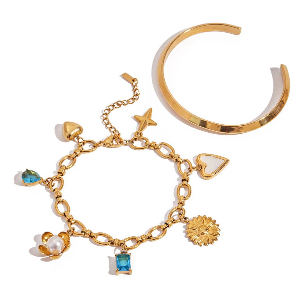 Vacation Pearl Heart Flower Blue Bracelet