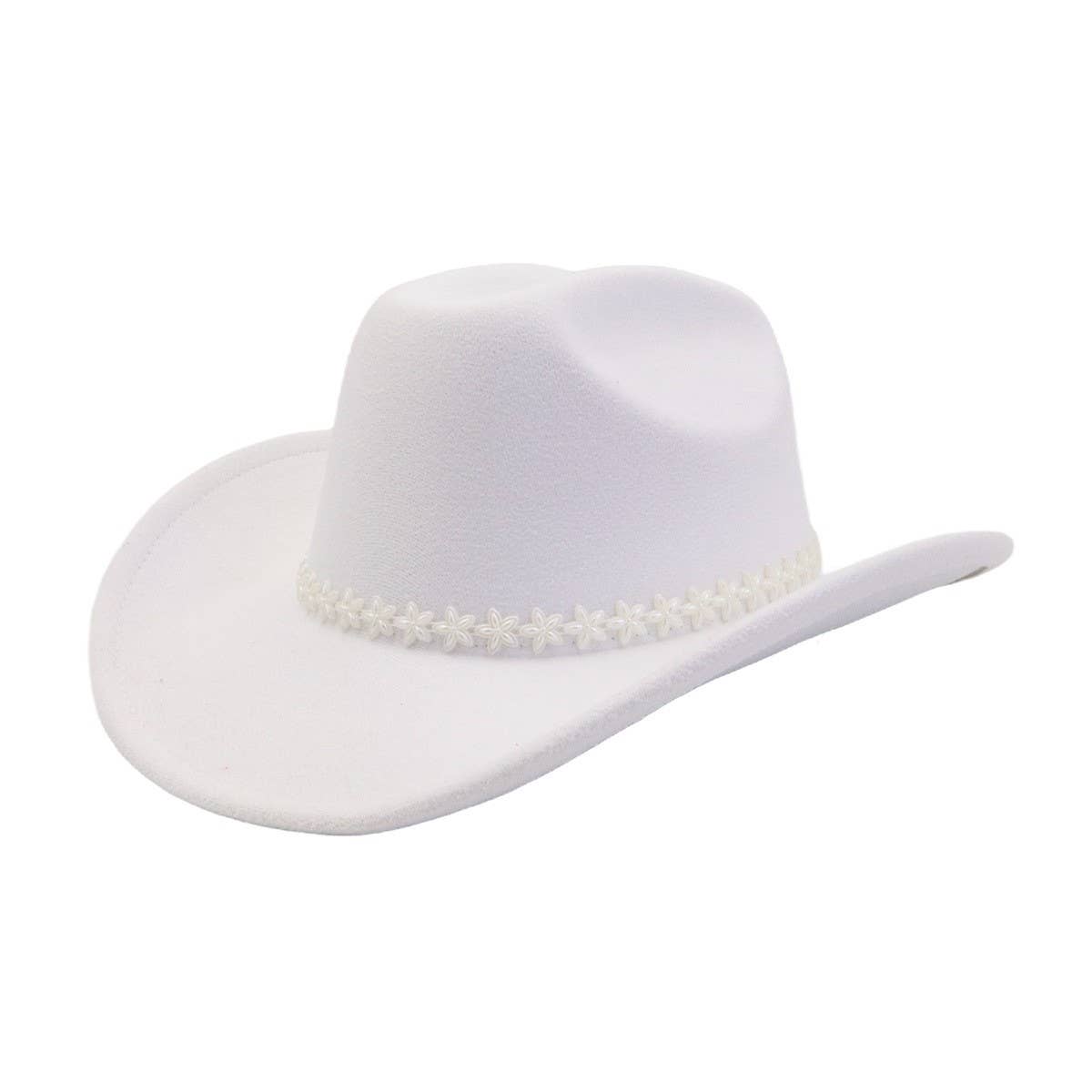 BROWN COWBOY FELT HAT WITH DAISY FLOWER TRIM_CWAH04453