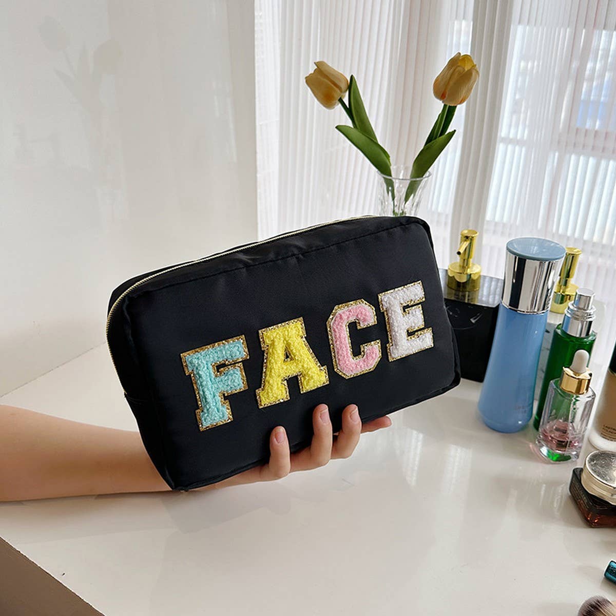 NEW HIGH VALUE LETTER HAND HELD COSMETIC BAG_CWAB4448