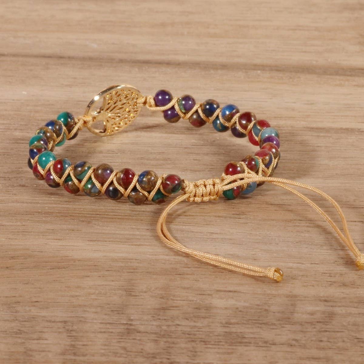 COLORED GOLD SANDSTONE TREE OF LIFE WOVEN BRACELET_CWAJE3959