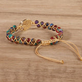 COLORED GOLD SANDSTONE TREE OF LIFE WOVEN BRACELET_CWAJE3959