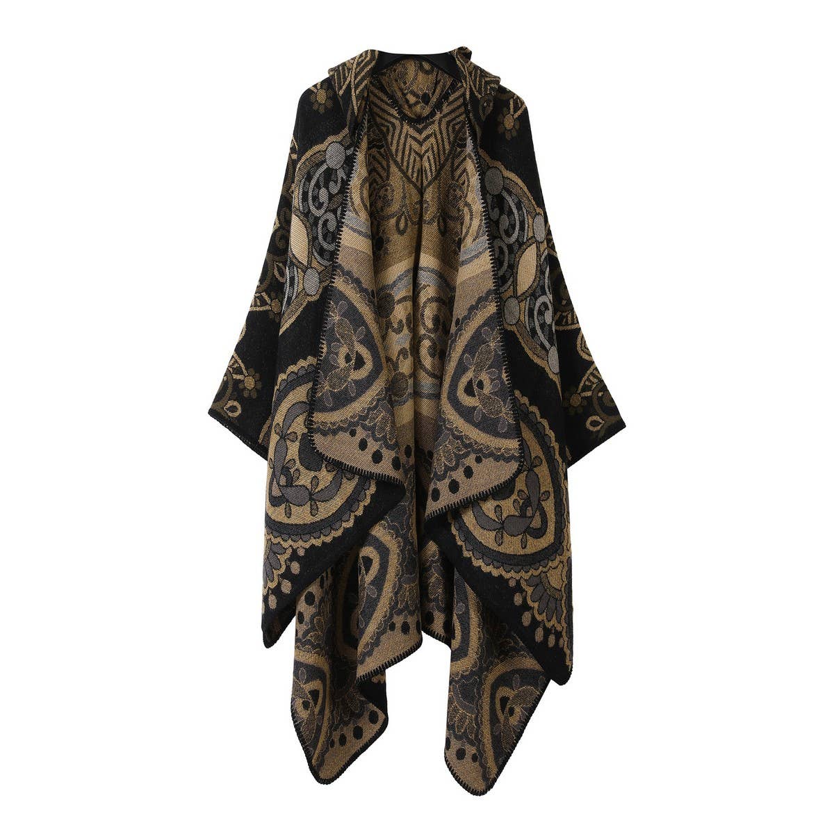 Vintage Hooded Cape Faux Cashmere Shawl Cape_Cwasc2271