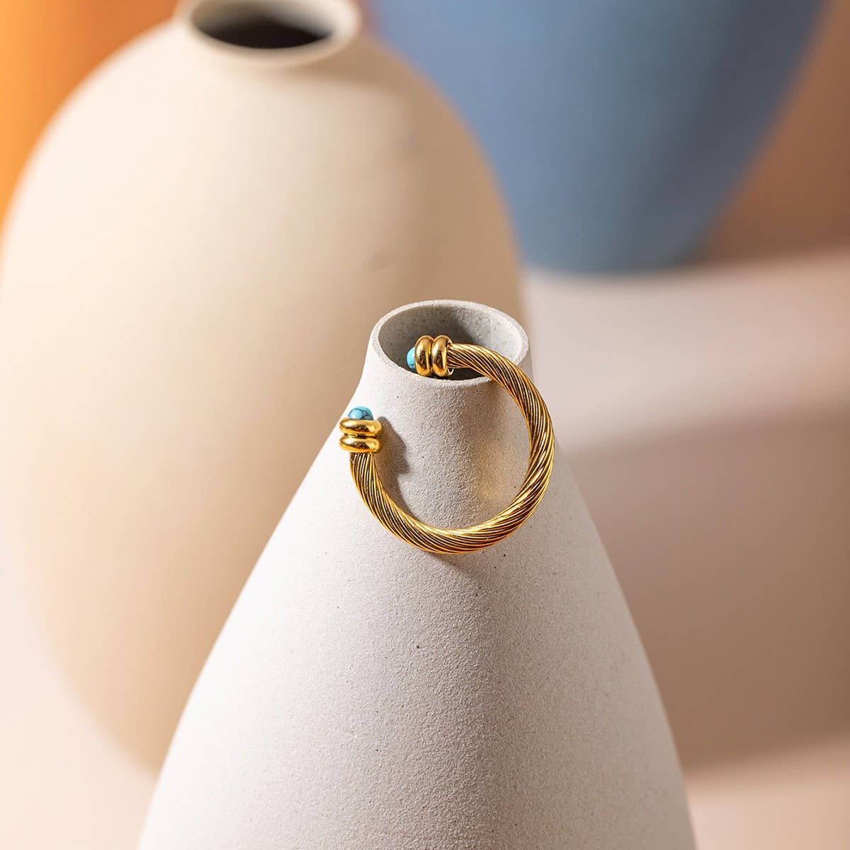 IRREGULAR OPEN TIGER EYE STONE BEAD RING_CWAJE1793