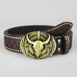 Western Leather Belt With Bull Head Buckle Rivet _Cwabe0415