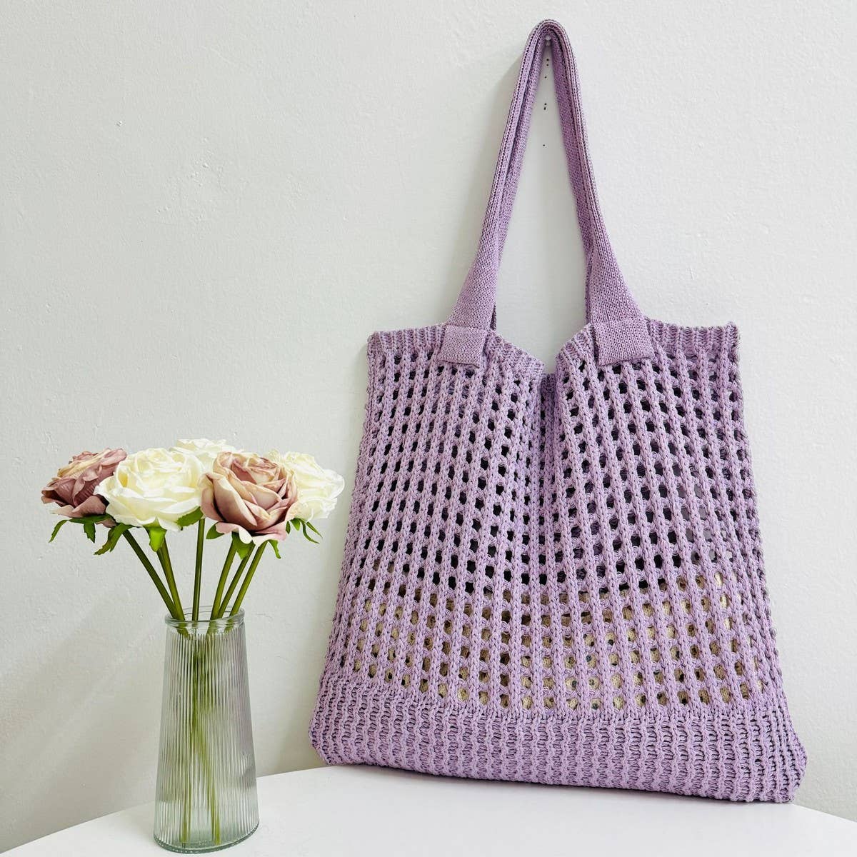 Cwab5059_Solid Color Hollow Bag Single Shoulder Woven Bag