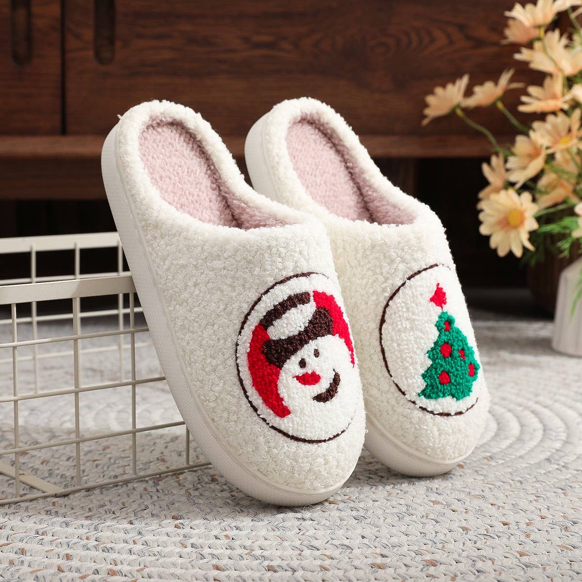 CHRISTMAS SNOWMAN TREE HOME COTTON SLIPPERS_CWMM3062