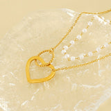 Cwaje1960_Vintage Pearl Double Chain Love Circular Necklace