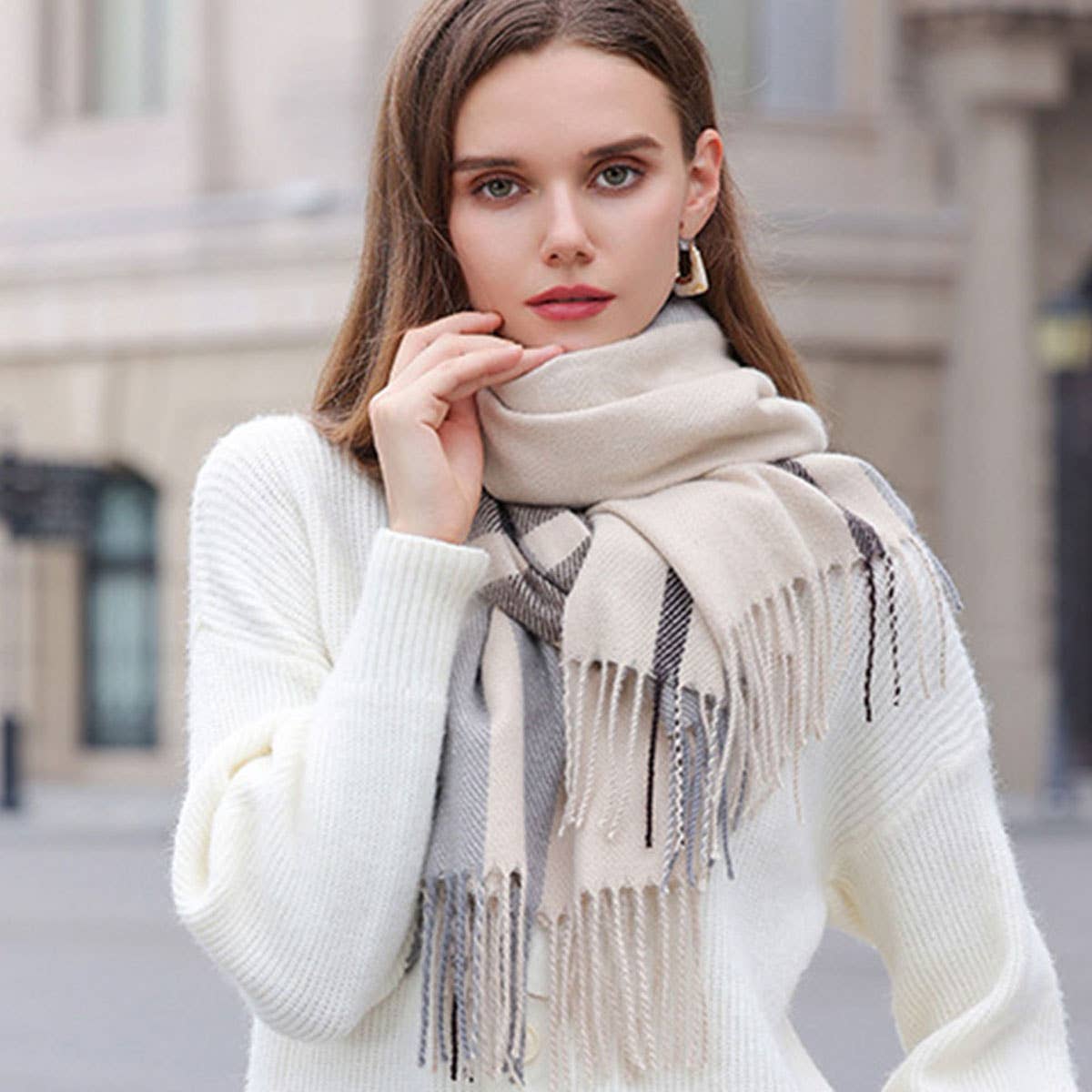 COLORBLOCK PLAID SCARF CHIC WINTER COUPLE SHAWL_CWASC0213