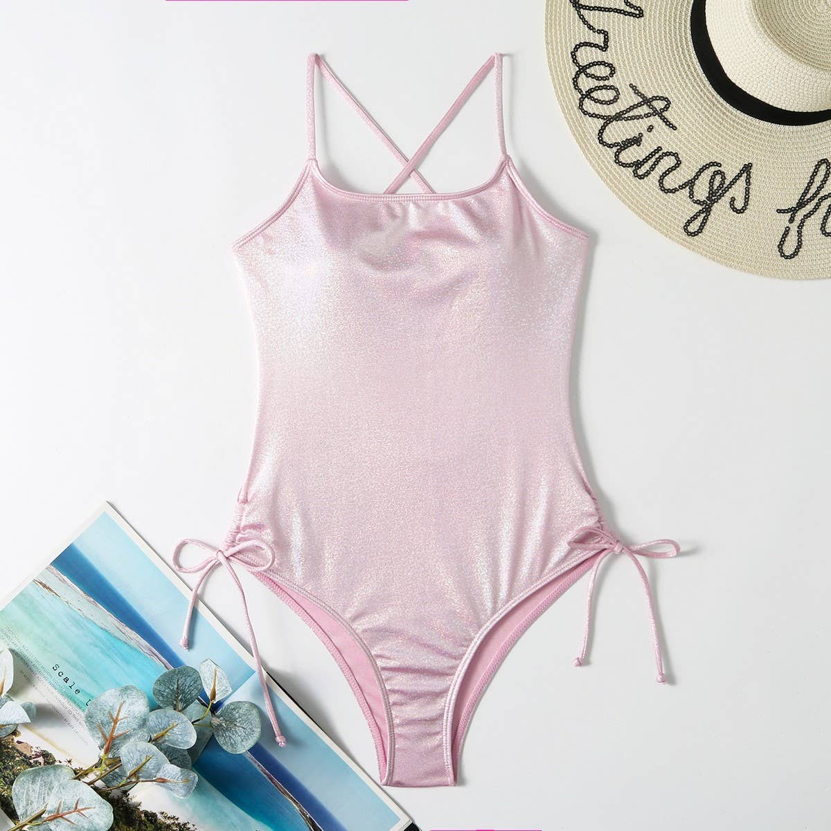 SLEEVELESS SOLID TIE ONE PIECE BIKINI SWIMSUIT_CWMW0615