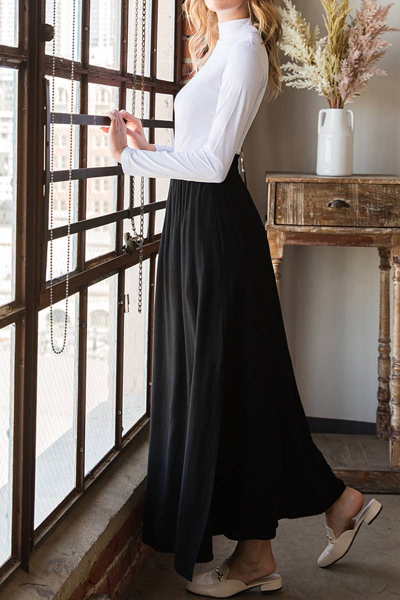 Solid Color High Waist Drop Long Slit Skirt
