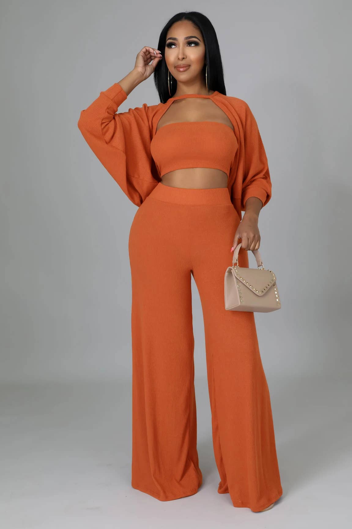 Solid Color Coat Cape Trousers Three-Piece Set