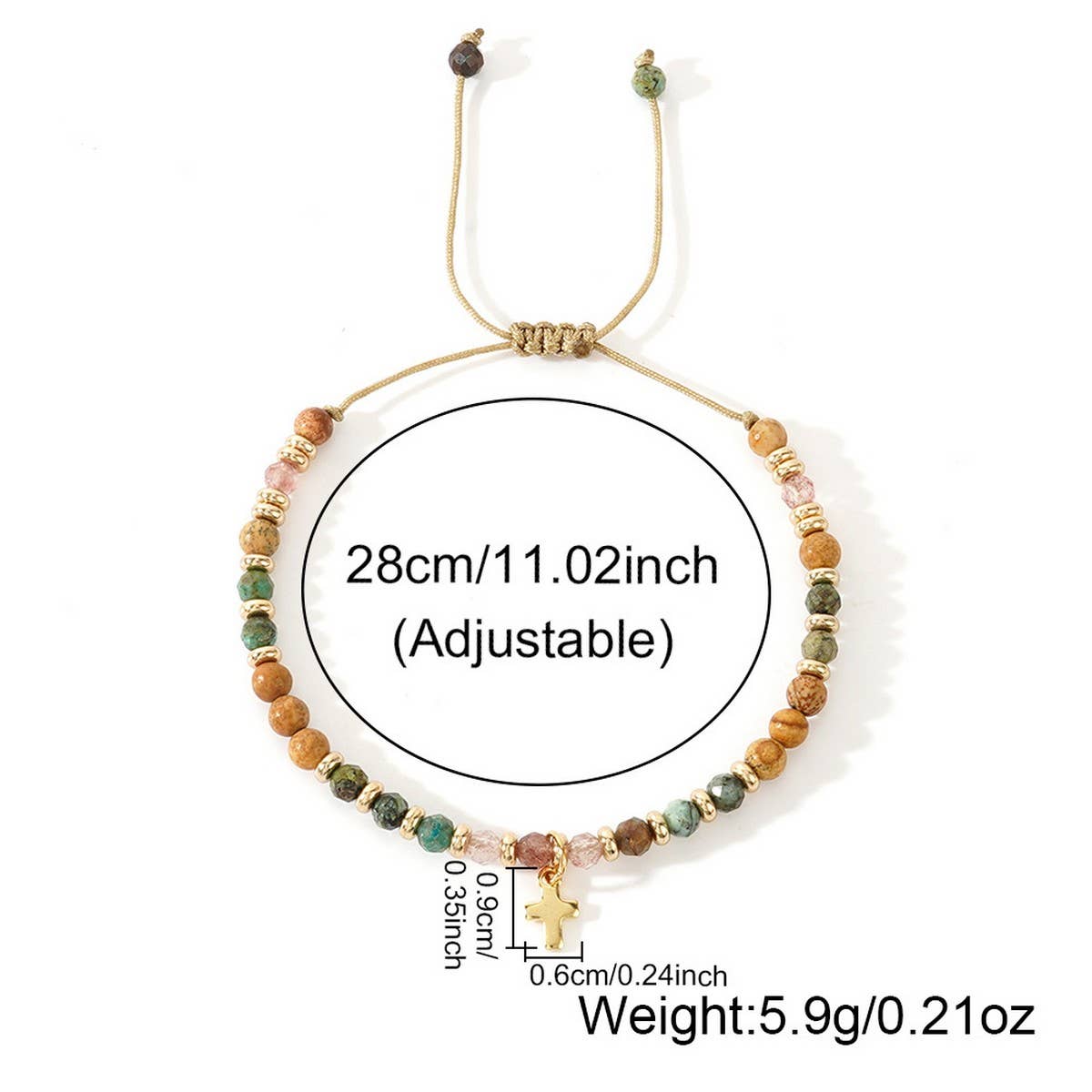 GOTHIC CROSS NATURAL SEMI PRECIOUS STONE BRACELET_CWAB4626