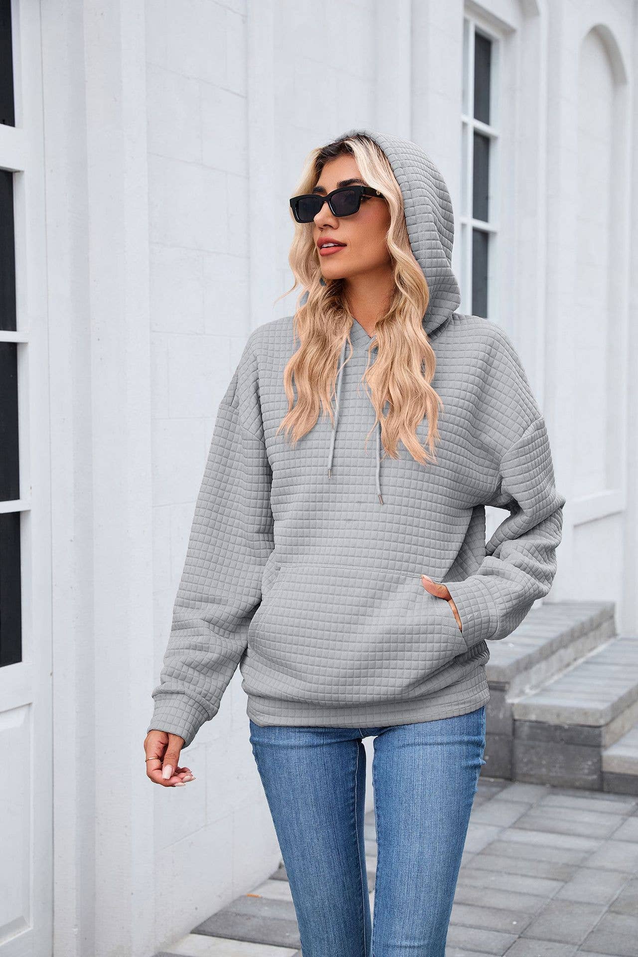 Solid-Color Hooded Loose Long-Sleeved Sweatshirt_Cwohol568