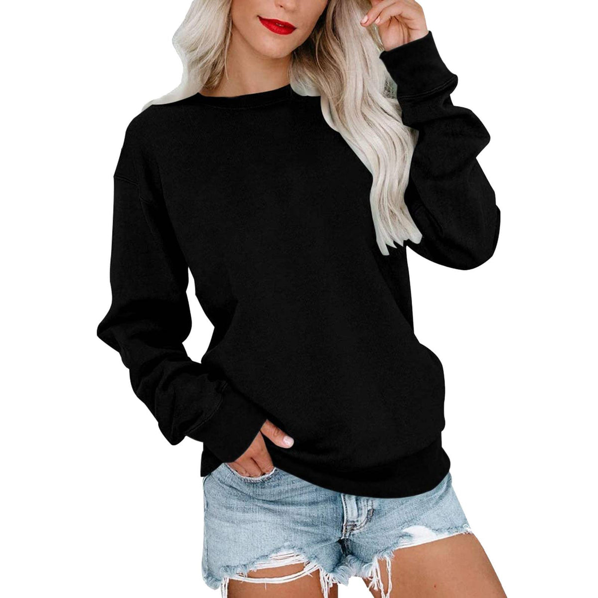 Solid Color Hoodie Casual Loose Crew-Neck Hoodie