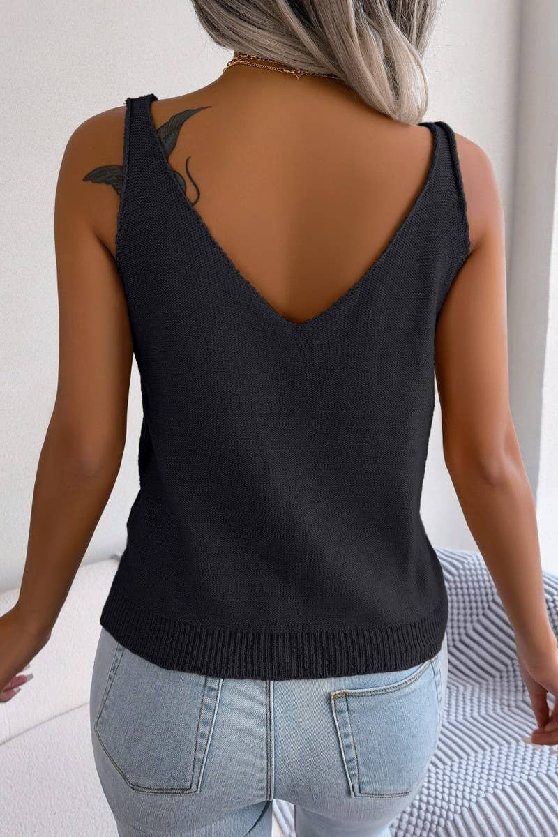 V Neck Twist Hollowed Knitwear_Cwoswsl0042