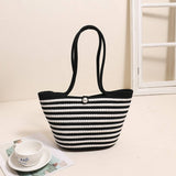 LARGE CAPACITY STRIPED SHOULDER BAG STRAW BAG_CWAB1882