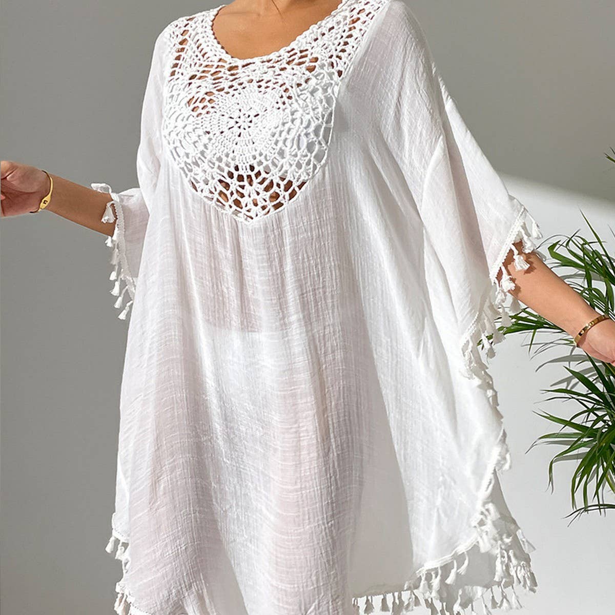 CROCHET PANEL TASSEL BIKINI BEACH COVER UP_CWMM1218