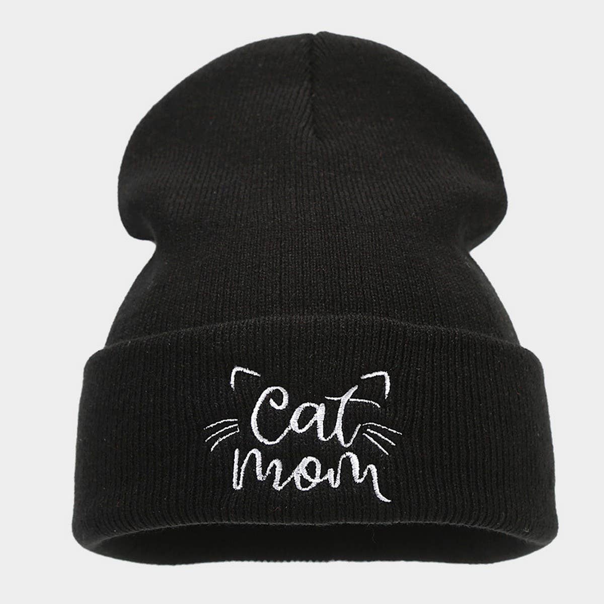CAT MOM EMBROIDERY SIMPLE PILE HAT KNITTED HAT_CWAH2069