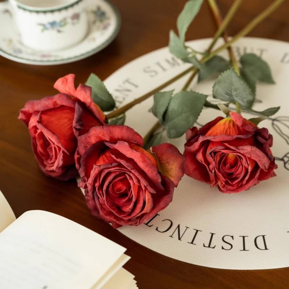 BURNT EDGE ROSE BOUQUET ARTIFICIAL FLOWER DECOR＿cWMM6478