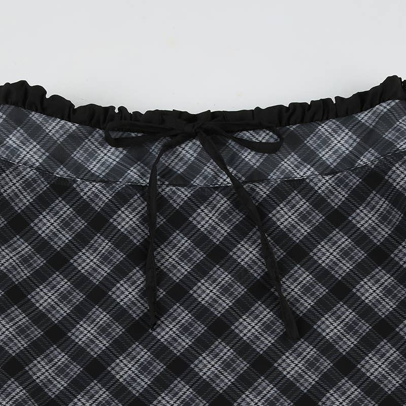 White Gauze Plaid Tall Waist Long Skirts