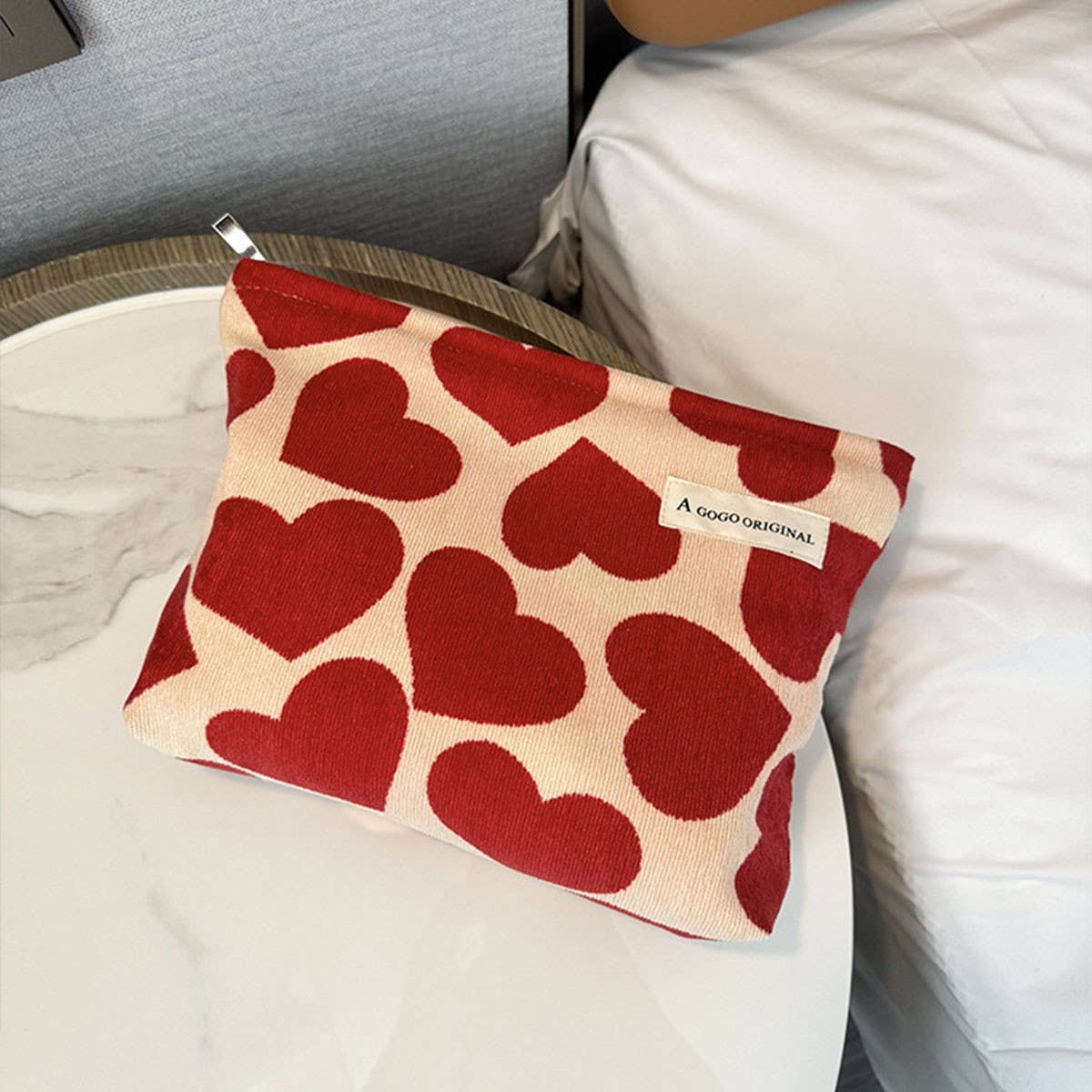 Corduroy Heart Makeup Bag Travel Wash Organizer_Cuab00664