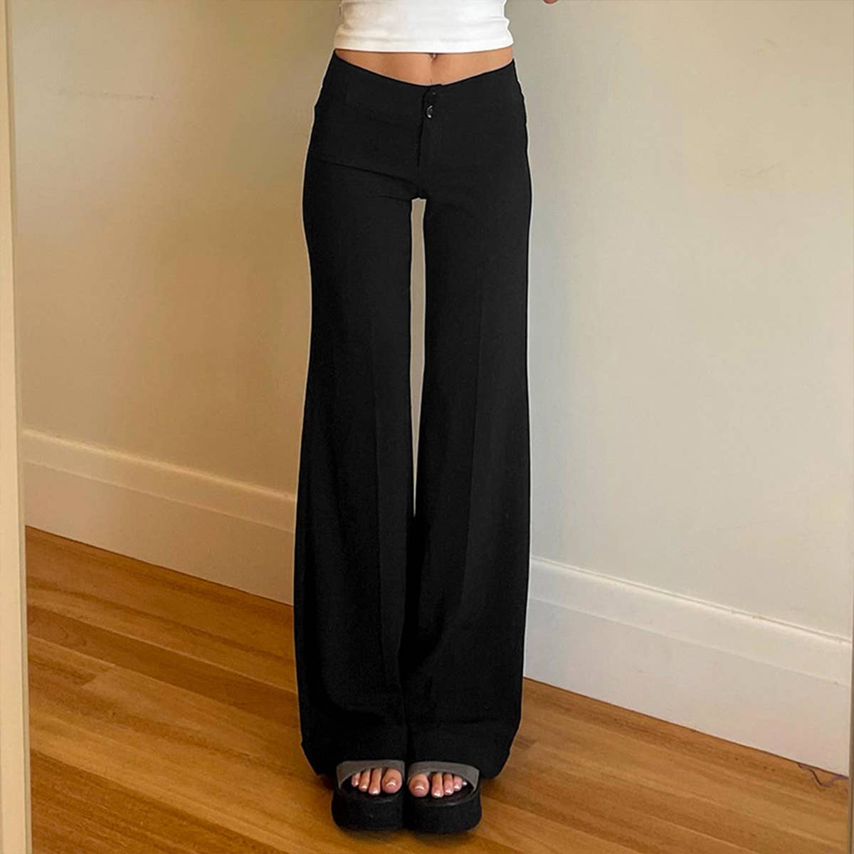 Solid Color High-Waisted Casual Fashion Slacks