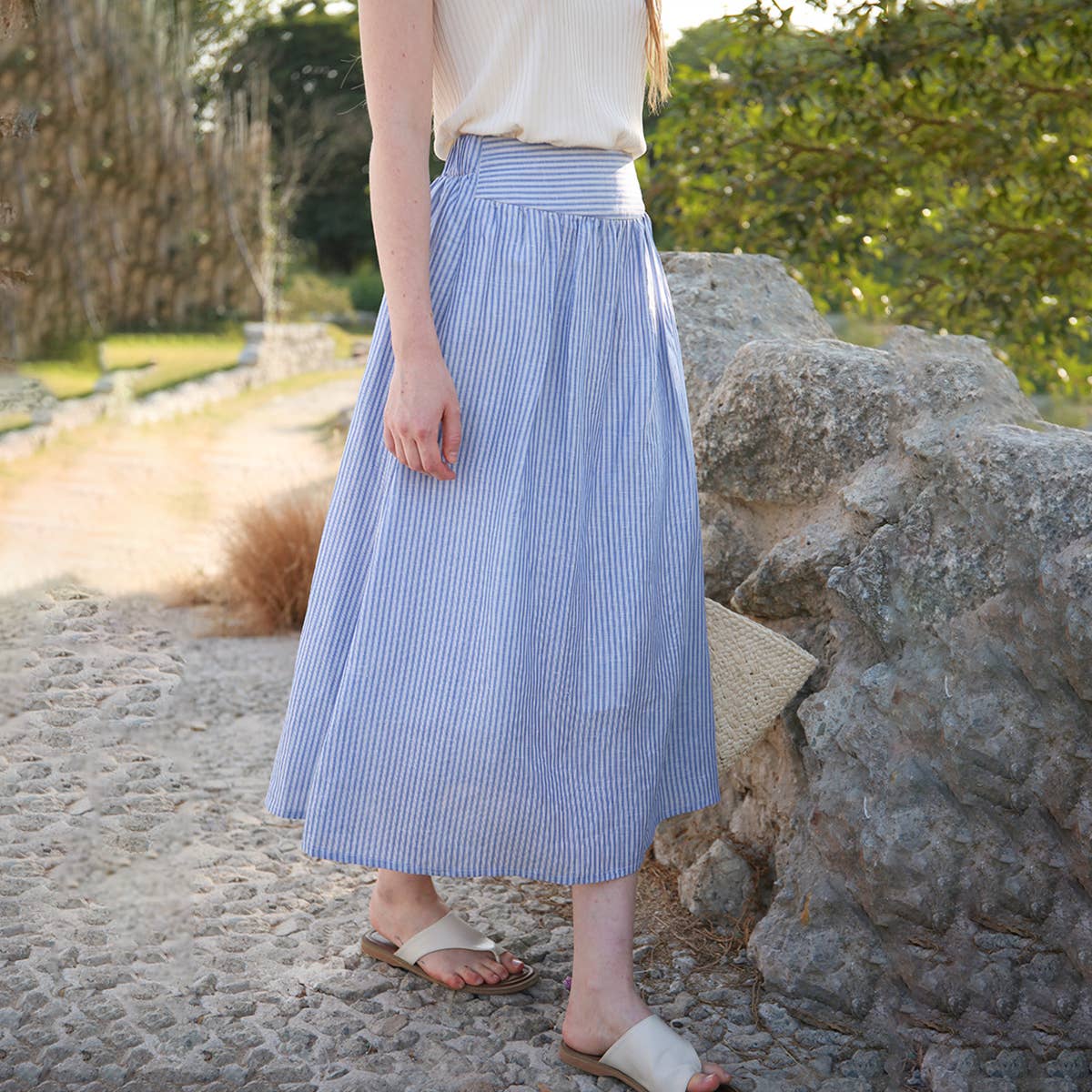 Striped Tencel Linen Skirt