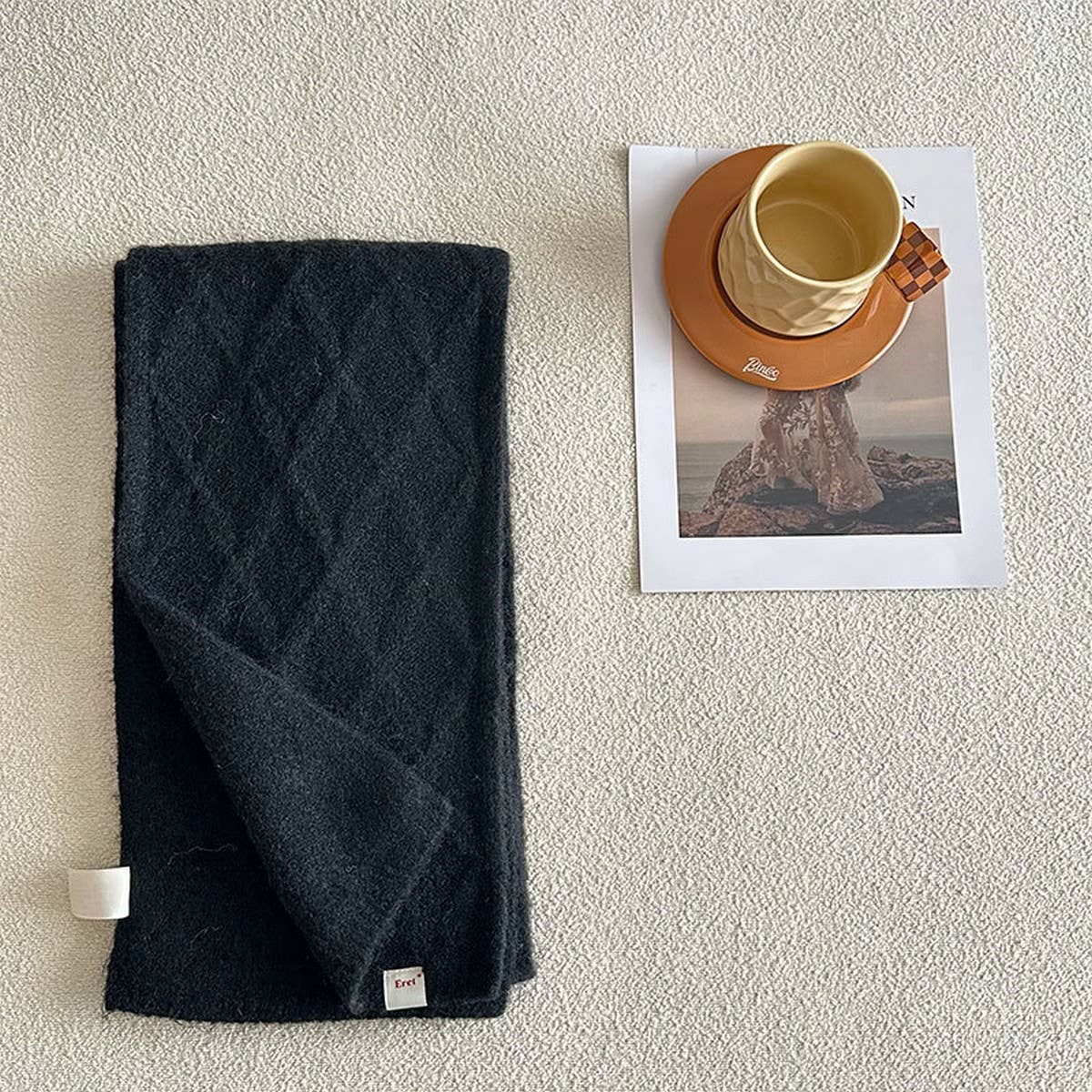 RETRO KNIT SCARF WOOL BLEND REVERSIBLE WRAP_CWASC2355