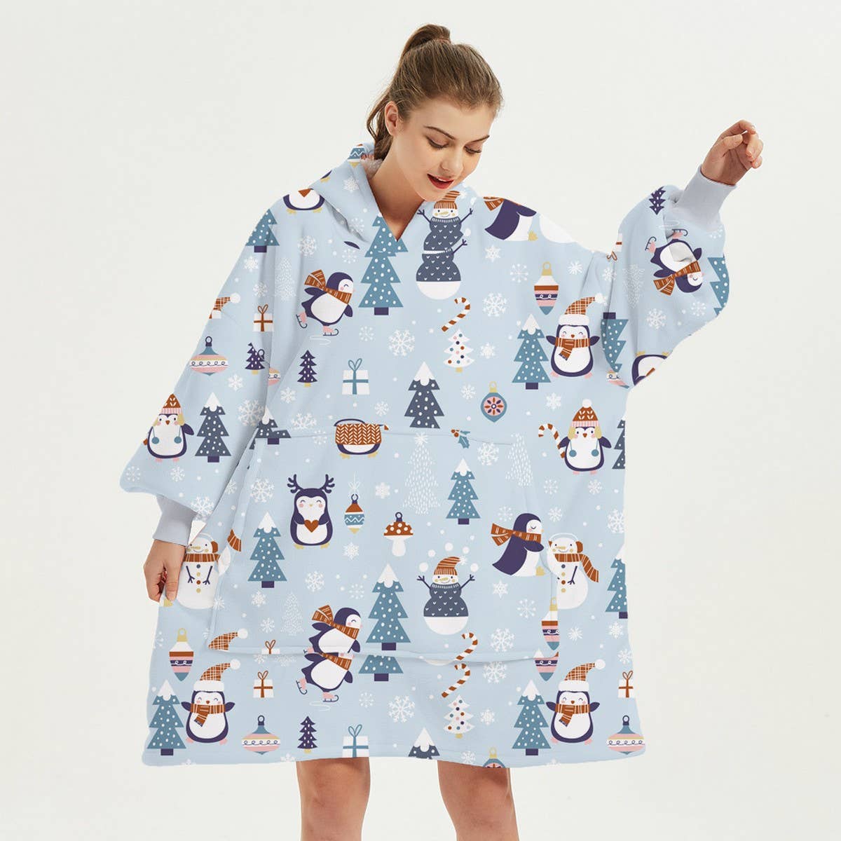 CHRISTMAS REINDEER FLANNEL HOODIE BLANKET GIFT_CWAHA6521