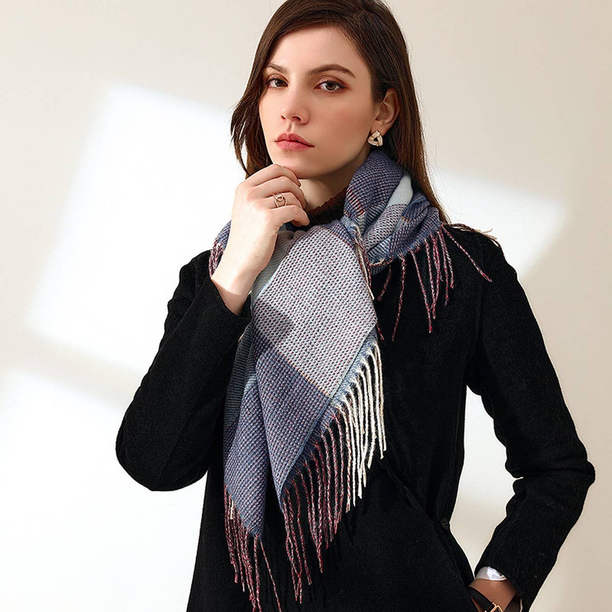 Women Fashion Long Shawl Big Grid Scarf
