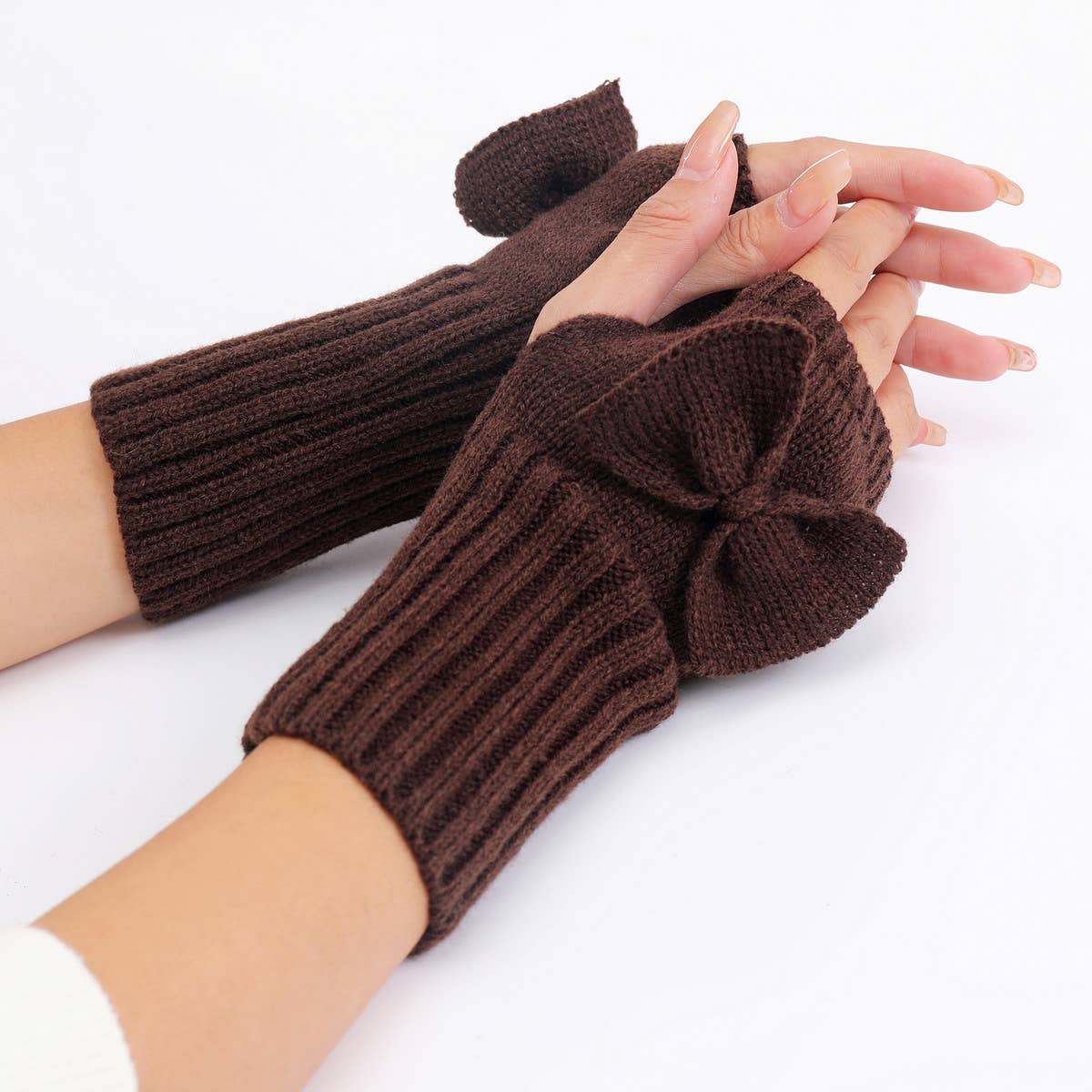 Bow Knitted Thermal Fingerless Sleeves_Cwag0110