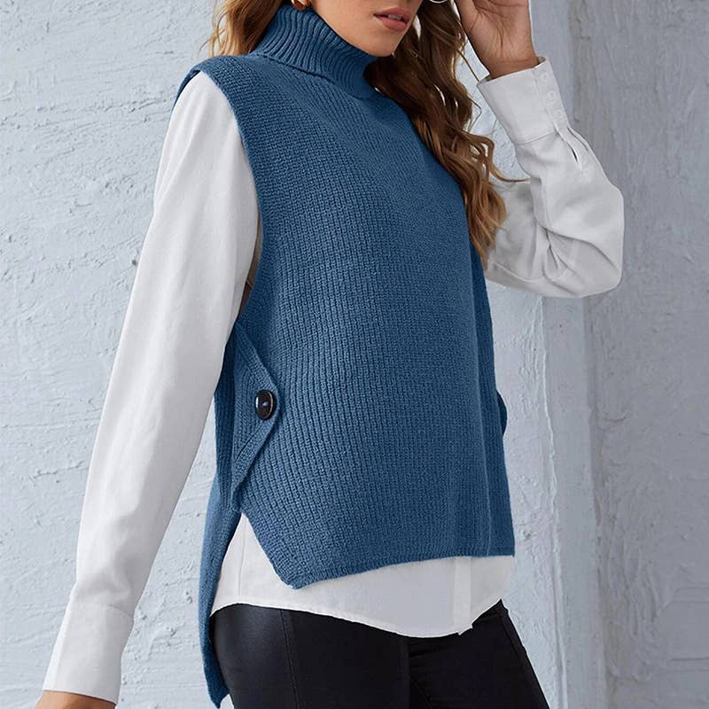 Solid Color Turtleneck Sleeveless Waistcoat