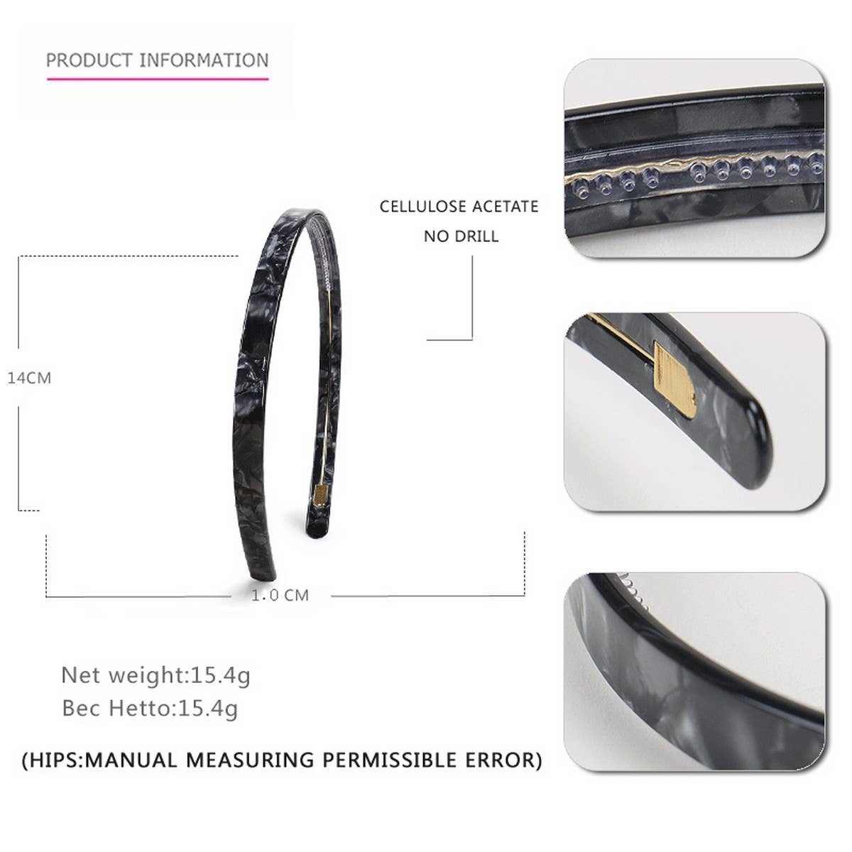 SIMPLE 1CM NARROW ACETATE HAIRBAND HAIRPIN_CWAHA4340