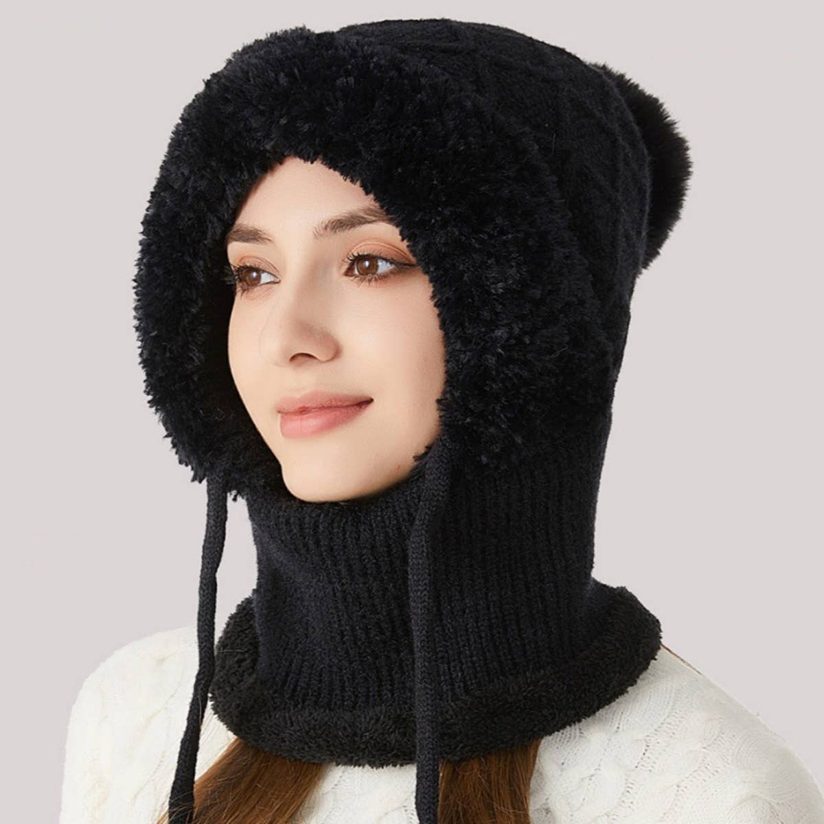Cwah2208_Knitted Winter Fleece Outdoor Hat Neck Set